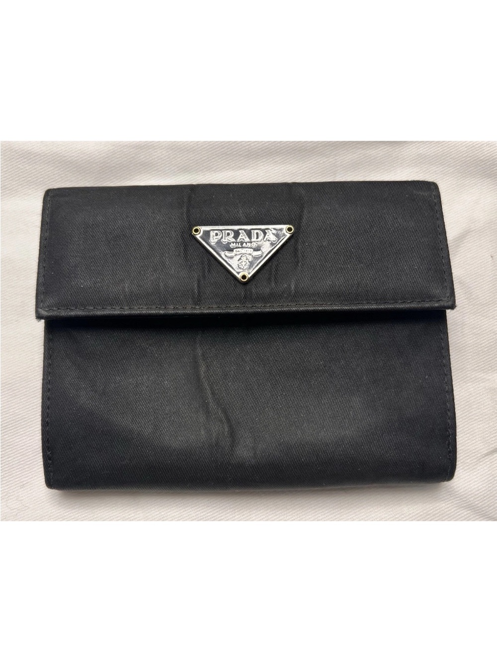 Prada Black Triangle Logo Fold Wallet